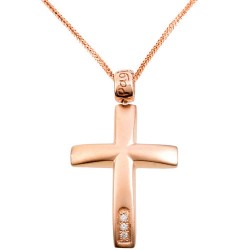 Ροζ χρυσός βαπτιστικός σταυρός Κ14 με αλυσίδα